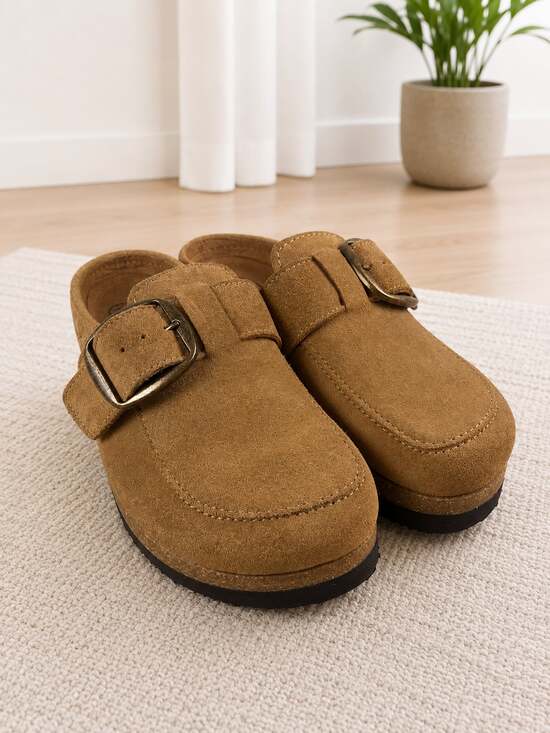 White Mountain Shoes - NWOT White Mountain Bueno Suede Buckle Clogs Tan Slip On Mules Womens Size 7M